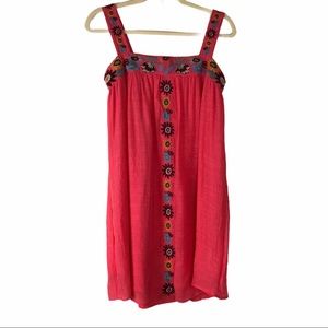 THML Pink Floral Embroidered Boho Sun Dress